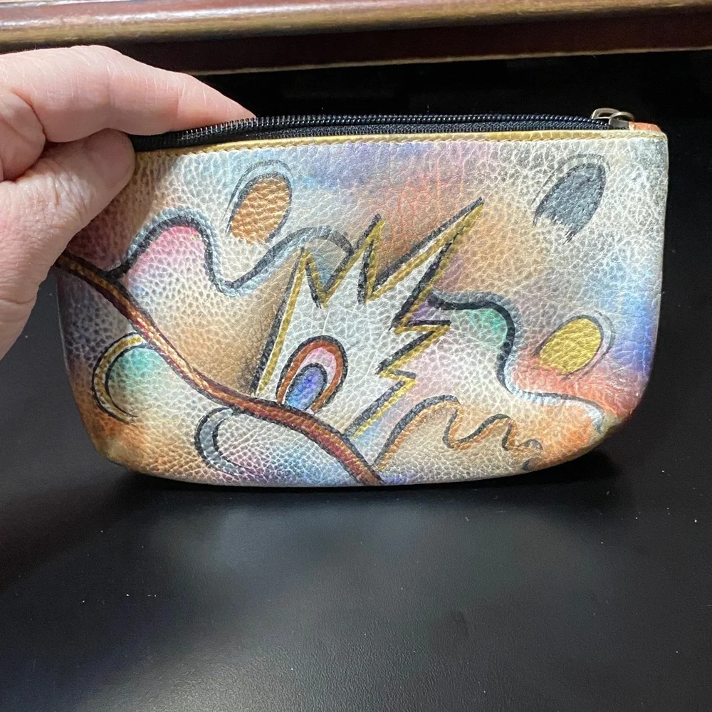 Vintage Sova hand painted Colorful Abstract Patterned makeup signed bag